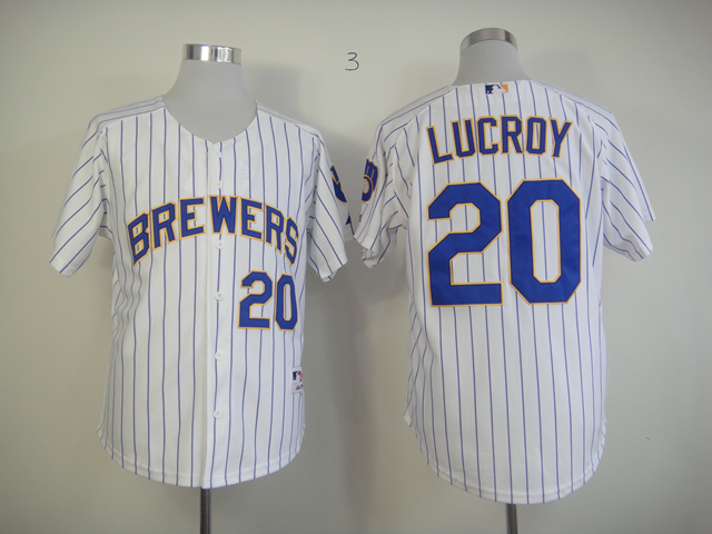 Men Milwaukee Brewers #20 Lucroy White Stripe MLB Jerseys